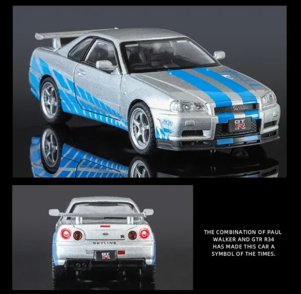 1/32 Nissan GTR R34 Skyline Metal Diecast Car Model - Image 9