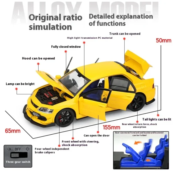 1/32 Mitsubishi Lancer Evolution 9 Alloy Diecast Car Model - Image 2