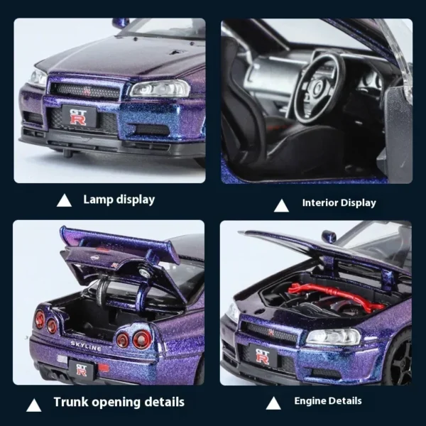 1/32 Nissan GTR R34 Skyline Metal Diecast Car Model - Image 6