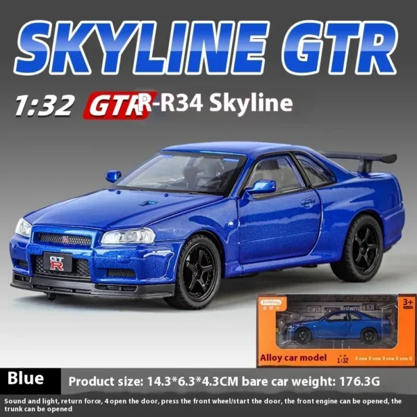 1/32 Nissan GTR R34 Skyline Metal Diecast Car Model - Image 2