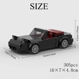 305 Pcs Black Mazda Roadster Miata Mx5 DIY Building Block Set